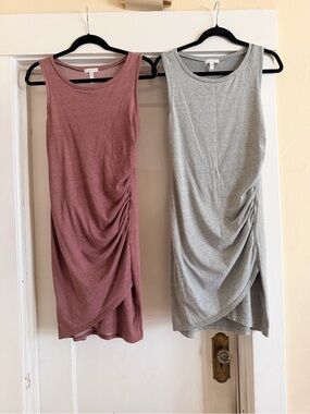 Leith Ruched Tank Midi Dresses Size M Lot of 2 Gray & Dusty Rose